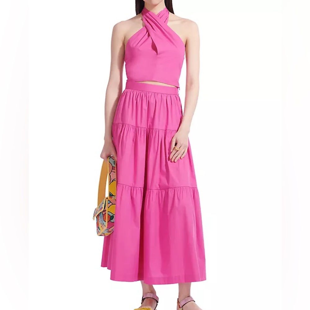 NWT STAUD Pink Kai Top  (Sz 6) & Sea Tiered Skirt (Sz 2) Set